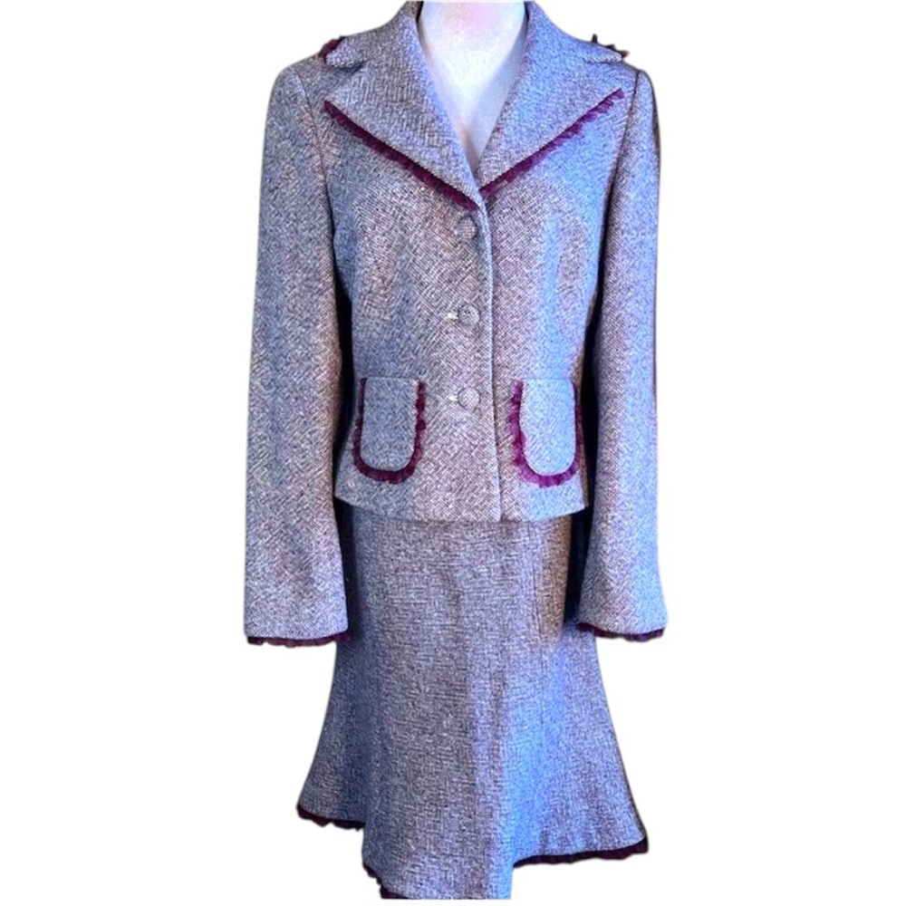 Vintage Kay Unger Tweed Skirt Suit Burgundy PreLoved Size 8/Size 10